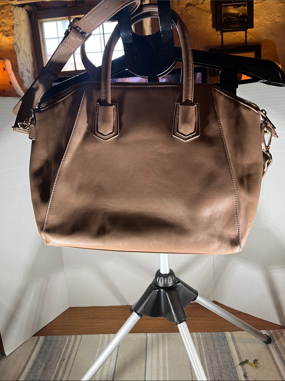 Classic Tan Leather Crossbody Tote with Adjustable Strap